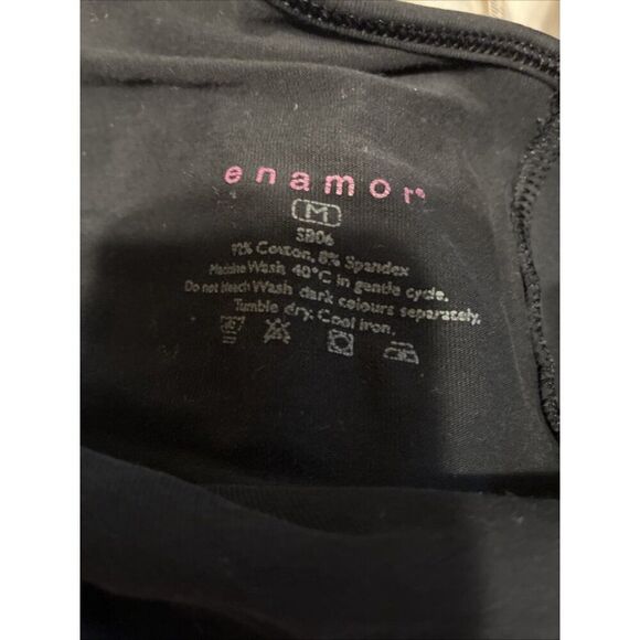 Enamor Solid Black Low Impact Sports Bra Cotton Spandex Medium - Picture 4 of 4